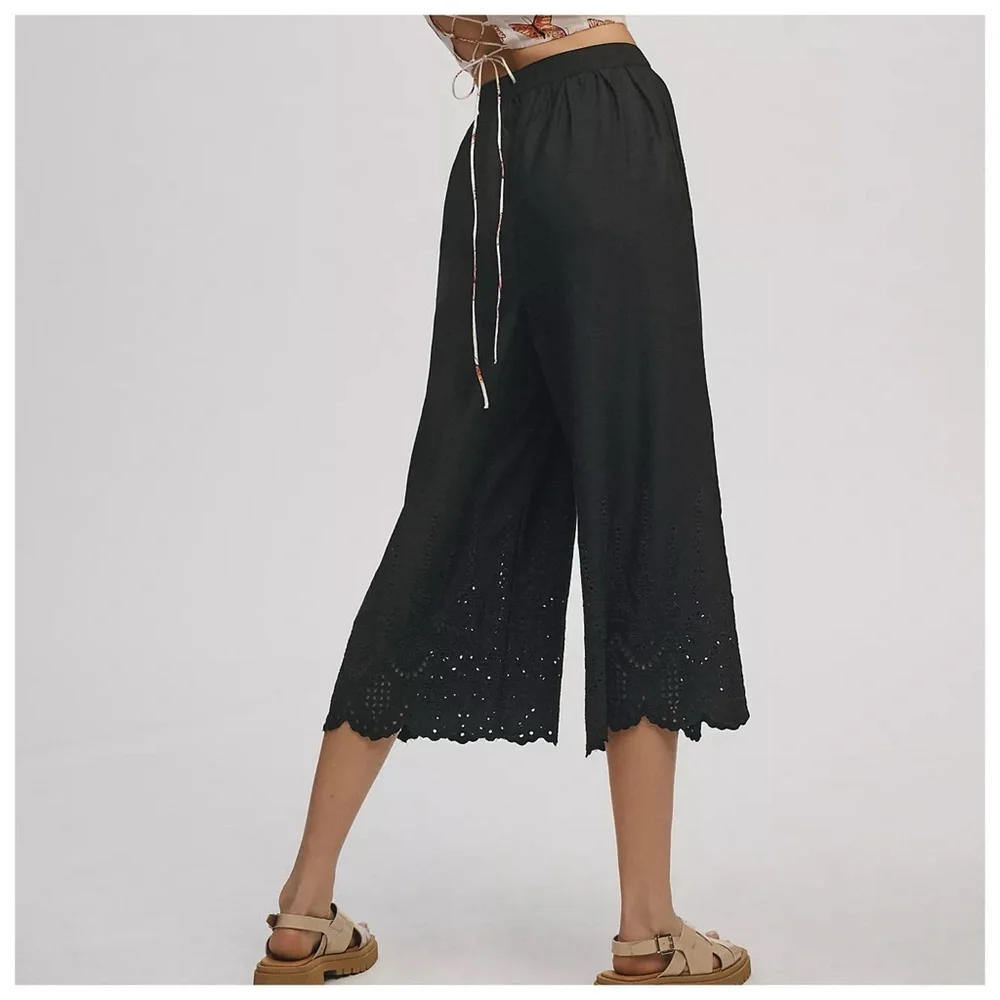 Anthropologie Wide-Leg Eyelet Crop Pants - Picture 3 of 5